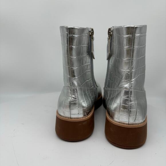 Fitflop Kinbey Croc Embossed Ankle Metallic Silver Boot Shoes Womens Size 6 - Picture 5 of 15